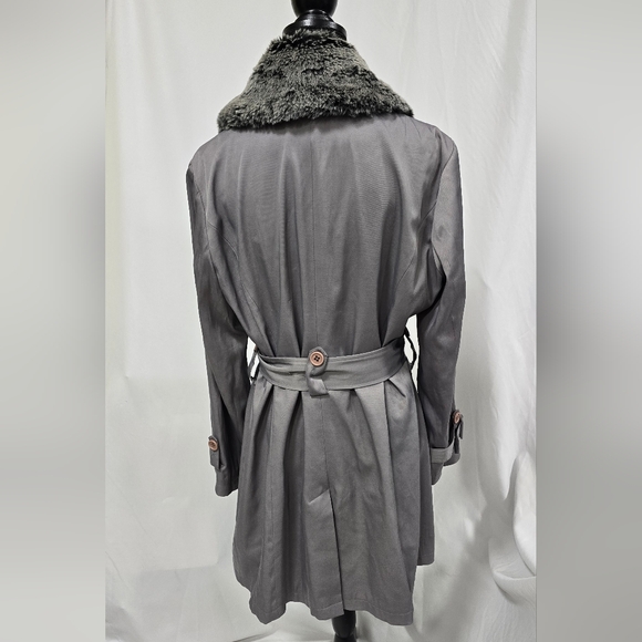 INC L belted trench coat jacket double breasted faux fur collar gorpcore grunge - Picture 8 of 10